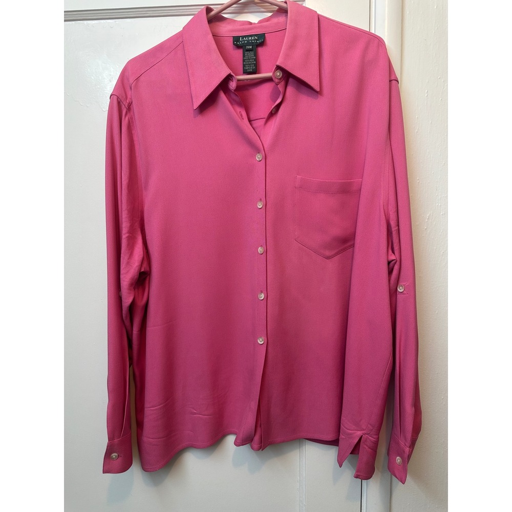 Lauren Ralph Lauren Pink 100% Silk Button Shirt Blouse Womens 20W‎ Long Sleeve